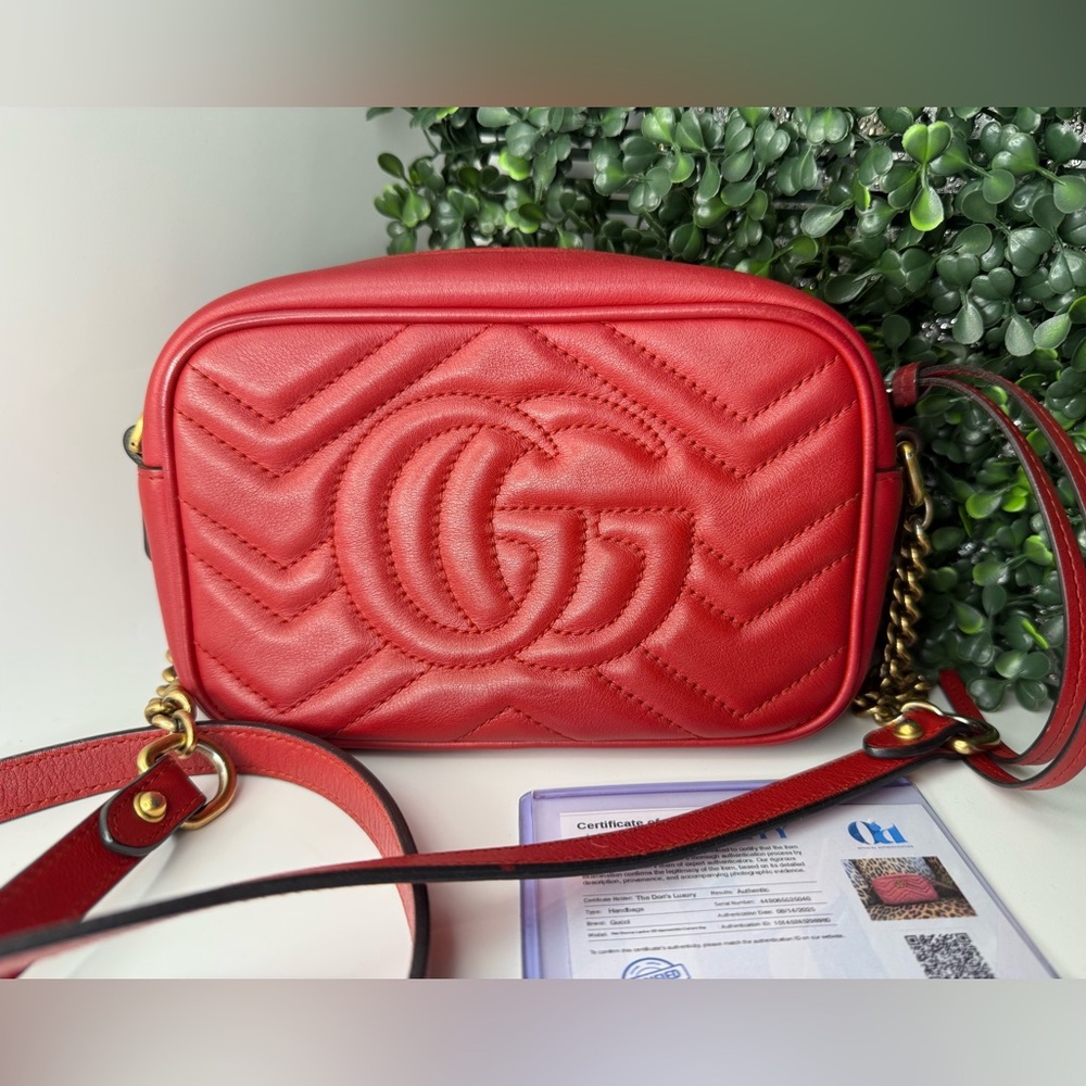 A cond Gucci GG Marmont mini camera bag in red quilted leather + free COA - Picture 4 of 12